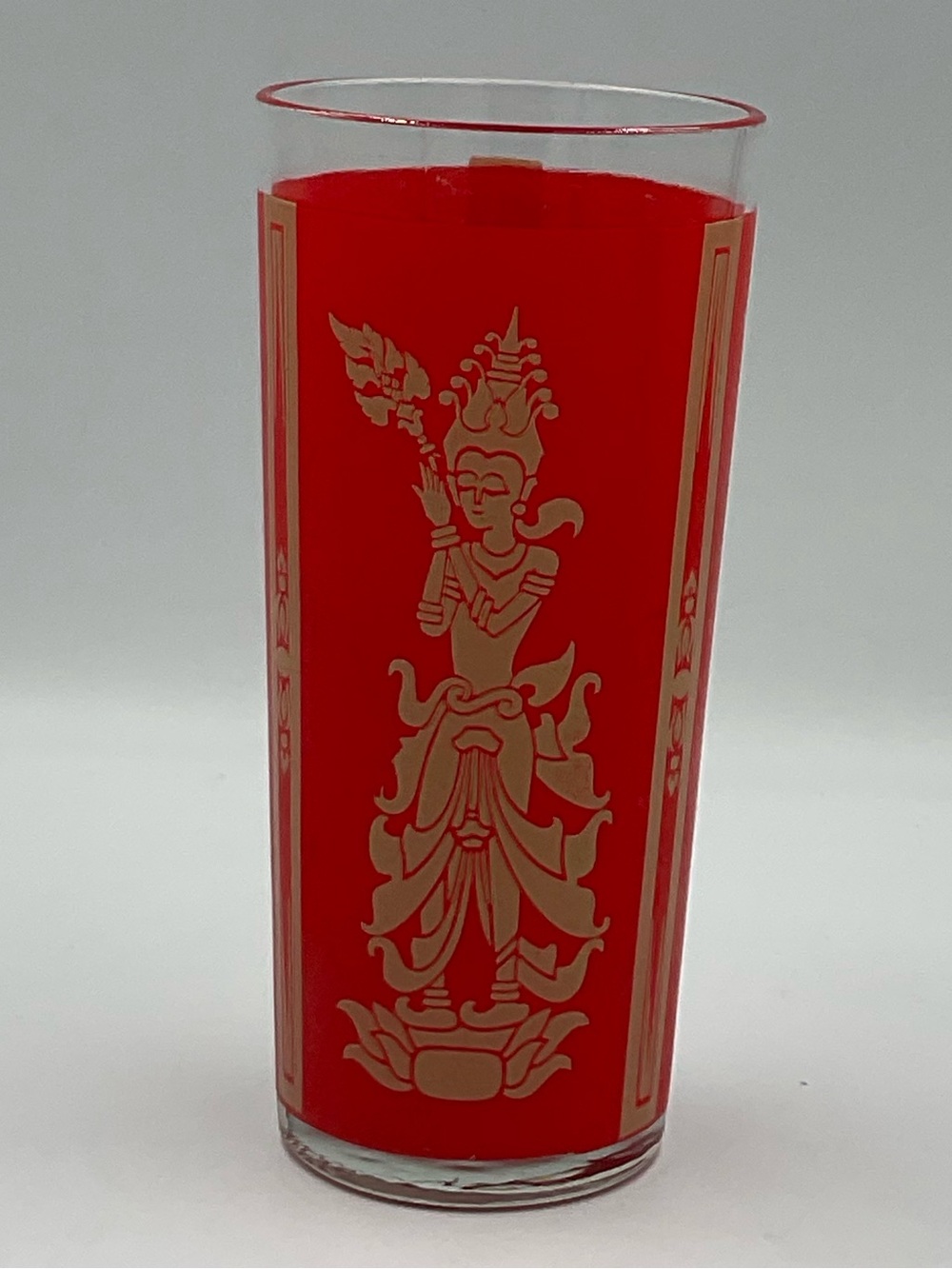 Vintage Culver Highball Featuring a Red & Gold Thai Goddess